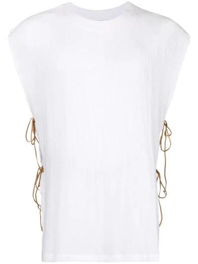 Caravana Round Neck Shirt With Leather Ties In White