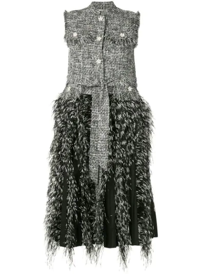 Huishan Zhang Tweed Feather Trimmed Dress In Multicolour