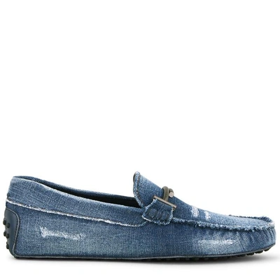 Tod's Gommino Driving Shoes In Denim In Light Blue,blue