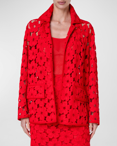 Akris Tommi Anemones Embroidered Oversize Jacket In Poppy