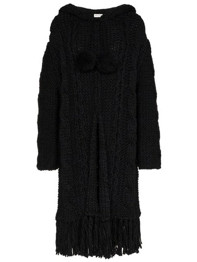 Saint Laurent Cable Knit Cardigan Coat In Black