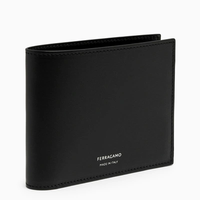 Ferragamo Black Leather Bi-fold Wallet With Logo In Multicolor