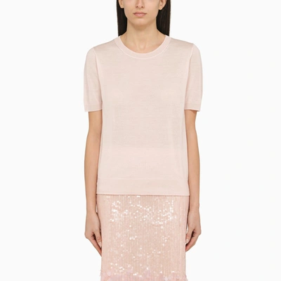 P.a.r.o.s.h Peach Wool And Cashmere Short-sleeved Top In Pink