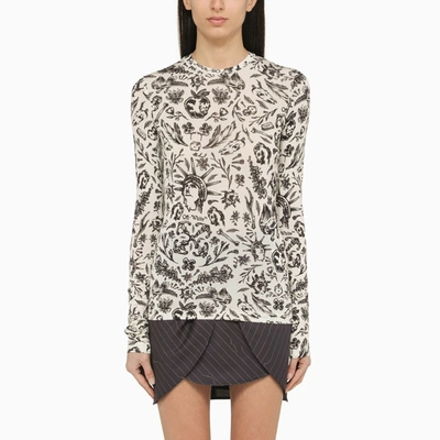 Off-white Long-sleeved Top With Tattoo Print In White