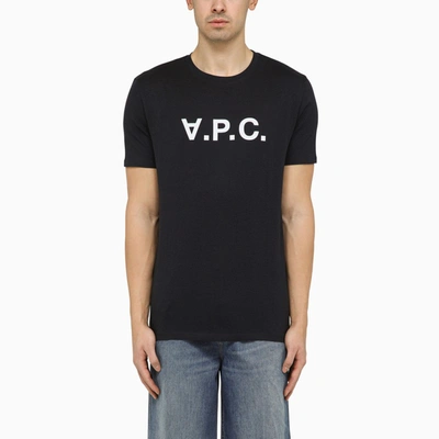 A.p.c. Logoed Navy Crewneck T-shirt In Blue