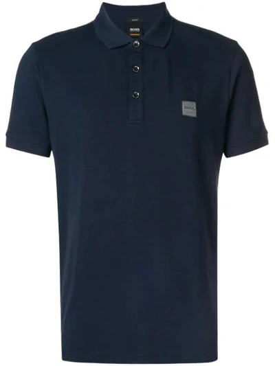 Hugo Boss Embroidered Logo Polo Shirt In Blue