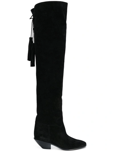 Saint Laurent Knee-length Tassel Boots In Nero