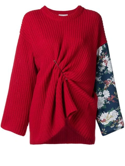 Act N°1 Floral Sleeve Draped Sweater In Red