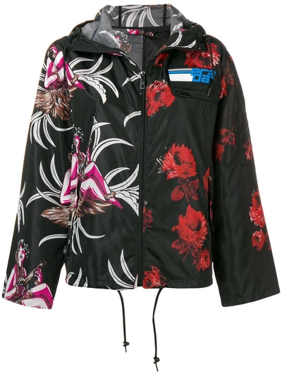 Prada Zipped Printed Jacket In Black