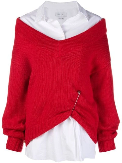 Act N°1 Shirt Layered Off-shoulder Sweater In Red