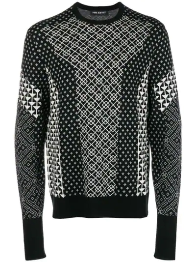 Neil Barrett Contrast Intarsia Knit Sweater In Black