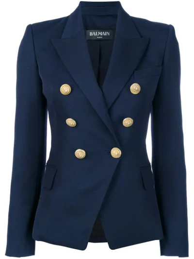 Balmain Classic Double-breasted Blazer In Blue