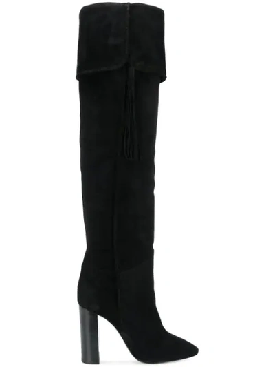 Saint Laurent Meurice Tassel-embellished Suede Boots In Black