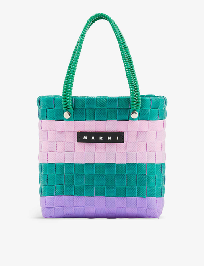 Marni Kids' Woven Basket Bag In Emerald Bright Green