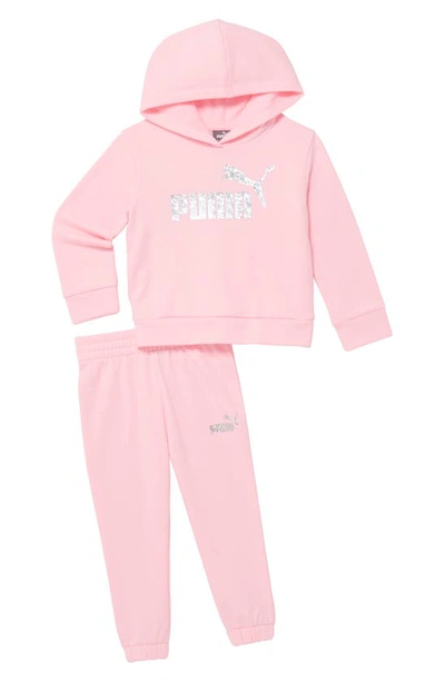 Puma Babies' Logo Hoodie & Sweatpants Set In Medium Pink