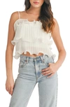 Lush Ruffle Pleated Wire Hem Crop Top In Ivory