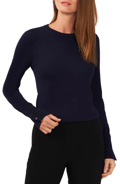 Halogen Button Cuff Crewneck Sweater In Classic Navy