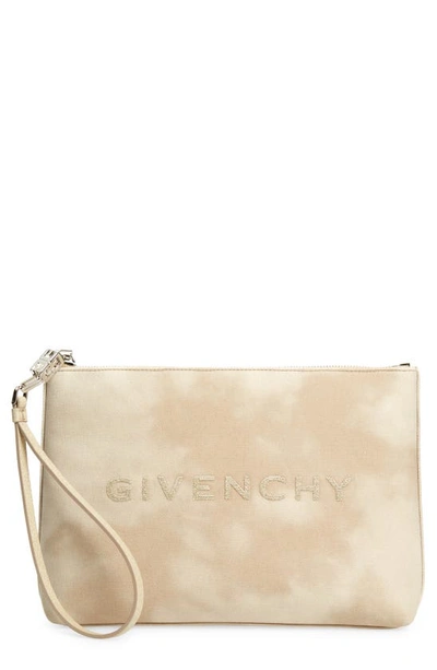 Givenchy Logo Canvas Travel Pouch In Dusty Gold