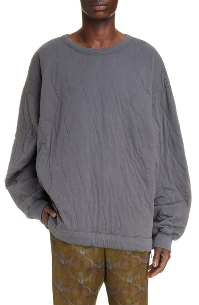 Dries Van Noten Hegans Quilted Cotton Jersey Crewneck Sweatshirt In Grey