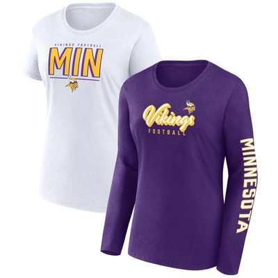 Fanatics Women's  Purple, White Minnesota Vikings Two-pack Combo Cheerleader T-shirt Set In Purple,white
