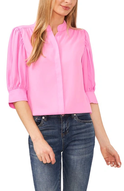 Cece Puff Sleeve Crepe Button-up Shirt In Sweet Pink