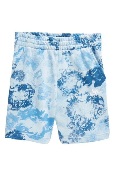 Nike Kids' Club Fleece Midweight French Terry Shorts In Light Armory Blue/ White