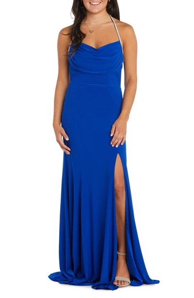 Morgan & Co. Drape Front Gown In Royal