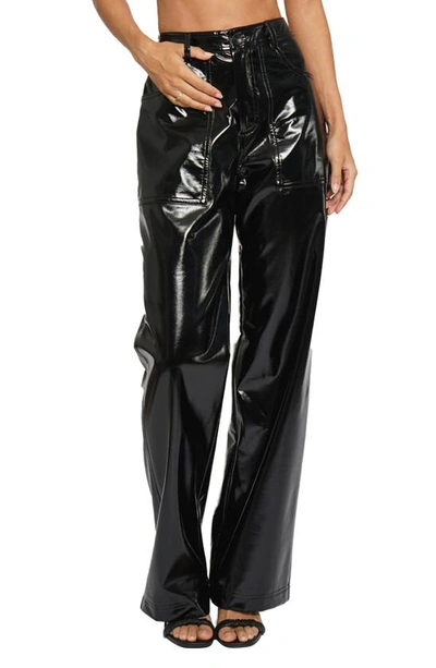 Know One Cares High Waist Wide Leg Faux Leather Pants In Black