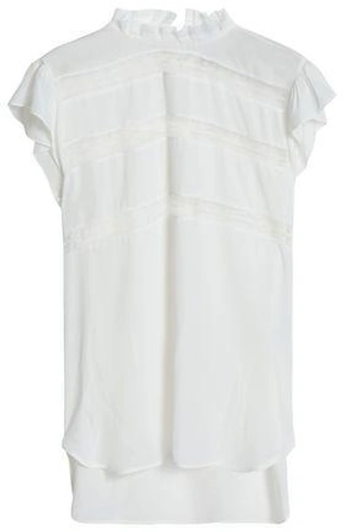 Sandro Woman Lace-trimmed Silk Crepe De Chine Blouse Off-white