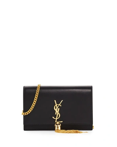 Saint Laurent Kate Smooth Calf Tassel Chain Wallet In Black