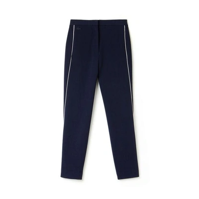 Lacoste Women's Piped Cotton Crepe Interlock Carrot Pants In Navy Blue / White