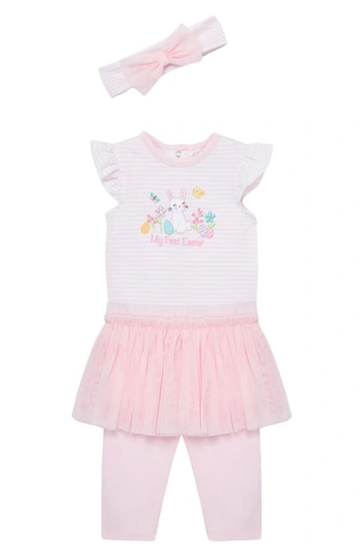 Little Me Babies' My First Easter Bunny Bodysuit, Skirt Leggings & Headband In Pink Multi