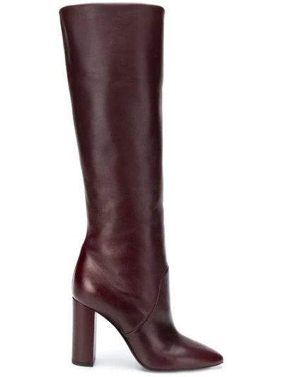 Saint Laurent Lou Leather Knee-high Boots In Burgundy