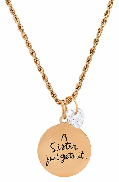 Hmy Jewelry Swarovski Crystal Charm Sister Stamped Pendant Necklace In Gold