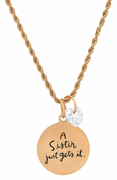 Hmy Jewelry Swarovski Crystal Charm Sister Stamped Pendant Necklace In Rose
