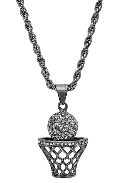 Hmy Jewelry 18k Gold Plated Stainless Steel Basketball Pendant Necklace In Black