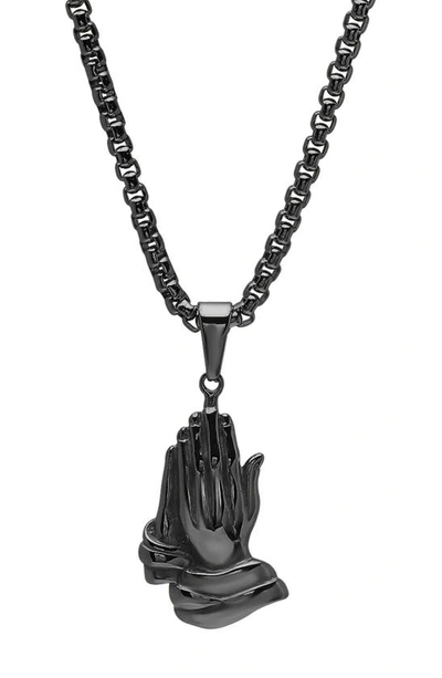 Hmy Jewelry Prayer Hand Pendant Necklace In Black