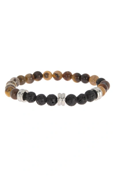 Hmy Jewelry 18k Gold Plate Tiger's Eye & Black Lava Bead Bracelet In Metallic