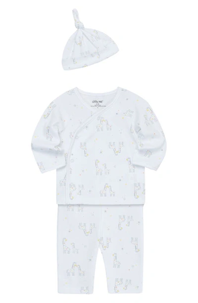 Little Me Babies'  Giraffes Organic Cotton Top, Pants & Hat In White Print