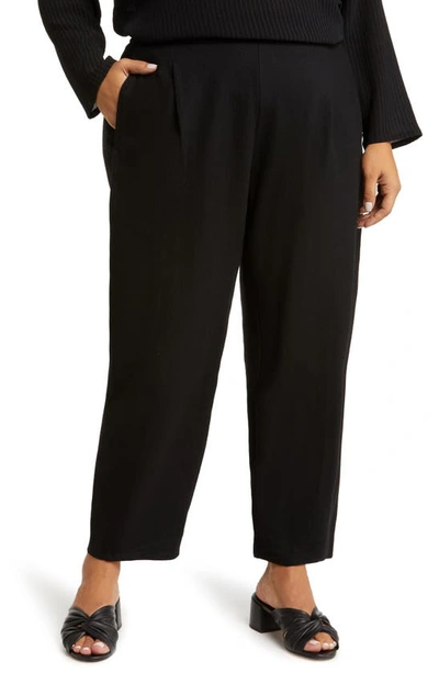 Eileen Fisher Pleated Tapered Wool Ankle Trousers In Black