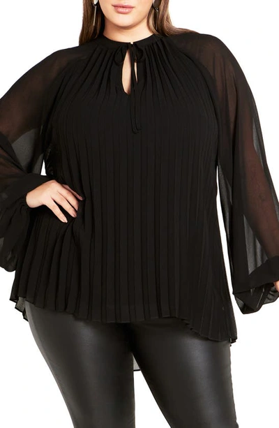 City Chic Crystal Tie Neck Top In Black