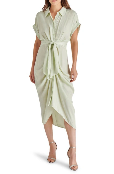 Steve Madden Tori Tie Waist Midi Shirtdress In Sea Mist