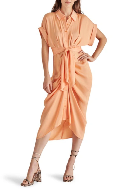 Steve Madden Tori Tie Waist Midi Shirtdress In Salmon