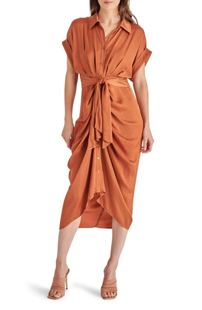 Steve Madden Tori Tie Waist Midi Shirtdress In Sienna