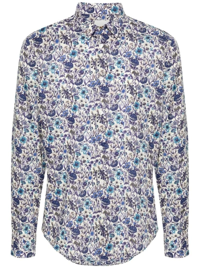 Paul Smith Floral-print Organic Cotton Shirt In Light Blue