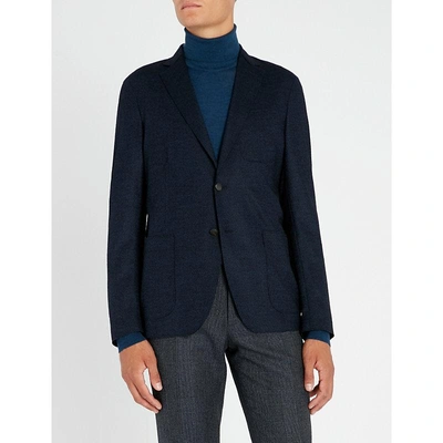 Slowear Herringbone-weave Regular-fit Wool-blend Jacket In Blue