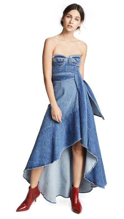 Jonathan Simkhai Classic Denim Bustier Wrap Dress In Rich Indigo