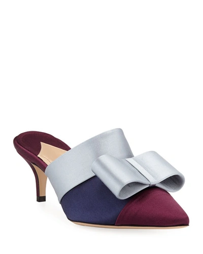 Paul Andrew Kosuth Colorblock Satin Bow Mules In Purple/blue