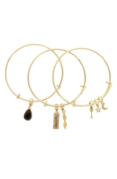 Olivia Welles Lanna Set Of 3 Charm Bangle Bracelets In Gold / Black