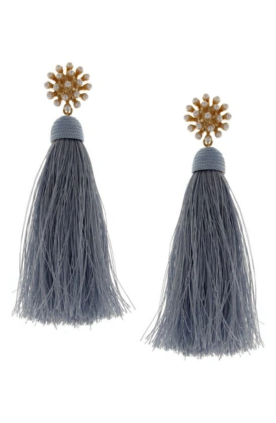 Olivia Welles Briella Imitation Pearl & Tassel Drop Earrings In Gold / Blue